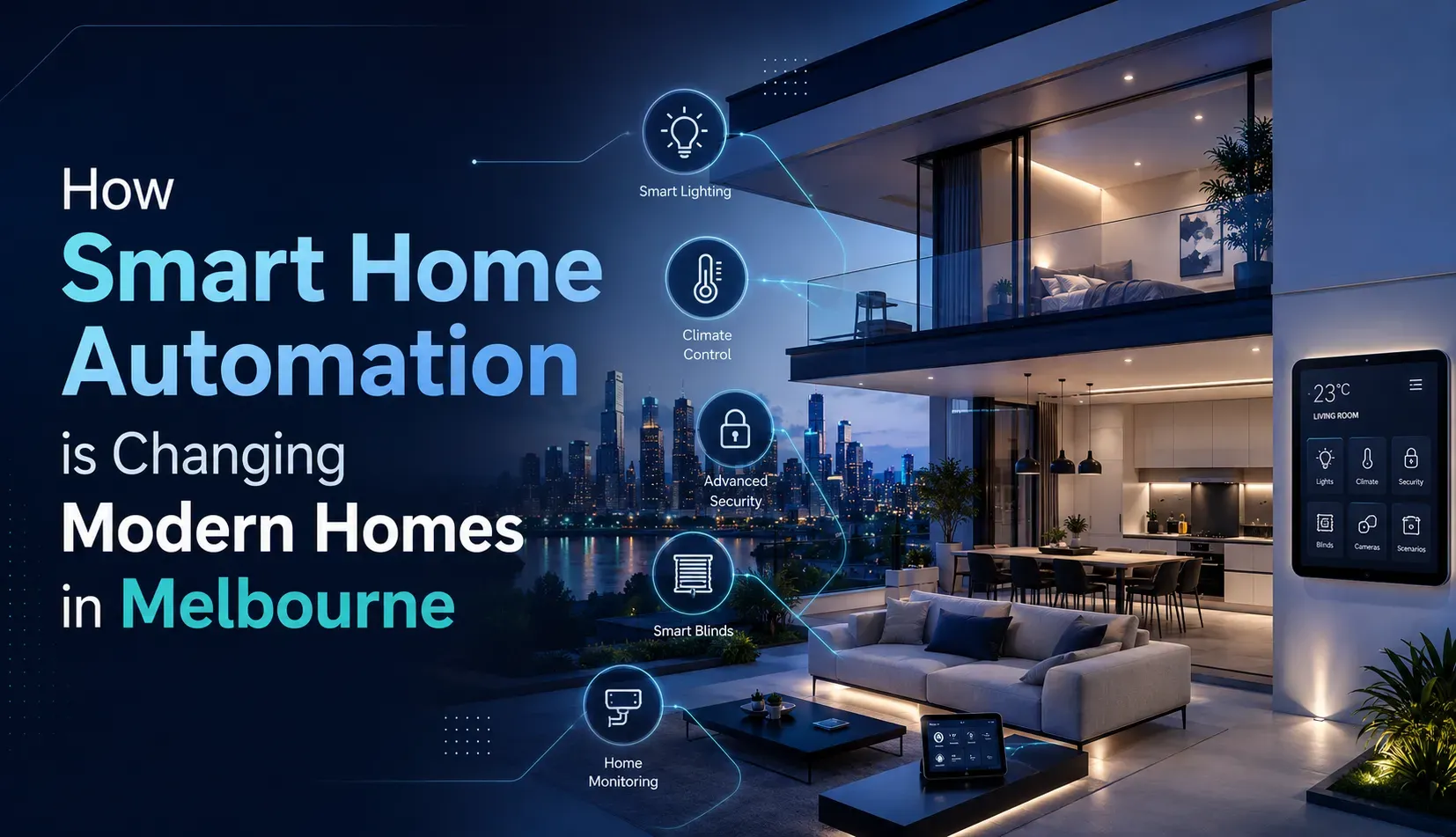 Smart home automation Melbourne guide showcasing intelligent lighting, security systems and connected home technology